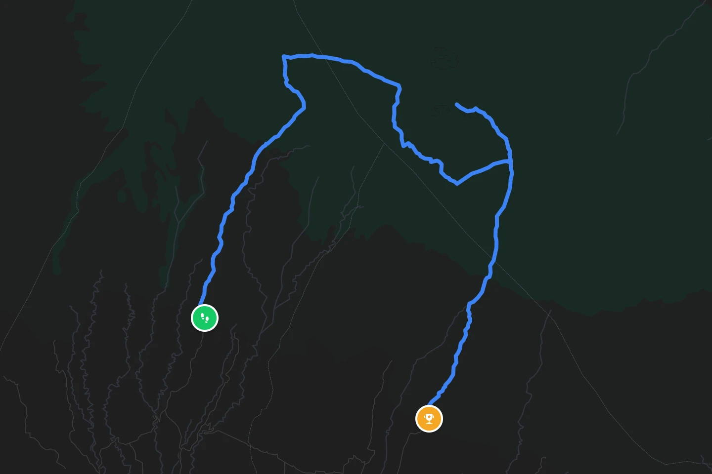 The Machame route up and over Kilimanjaro drawn on a map