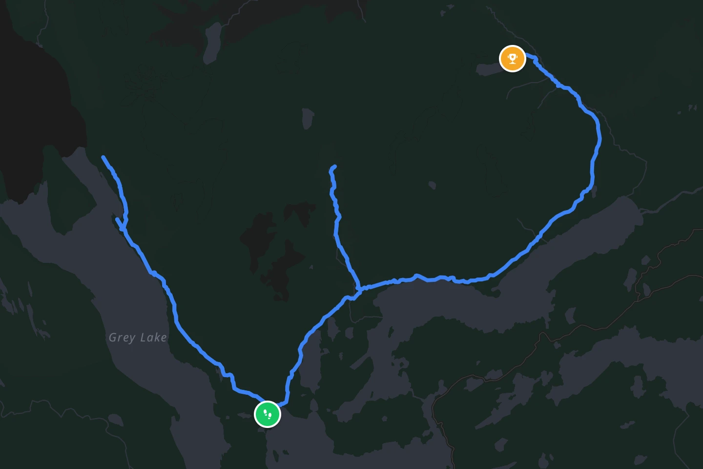 The W Trek drawn on a map of Torres del Paine National Park in Chilean Patagonia